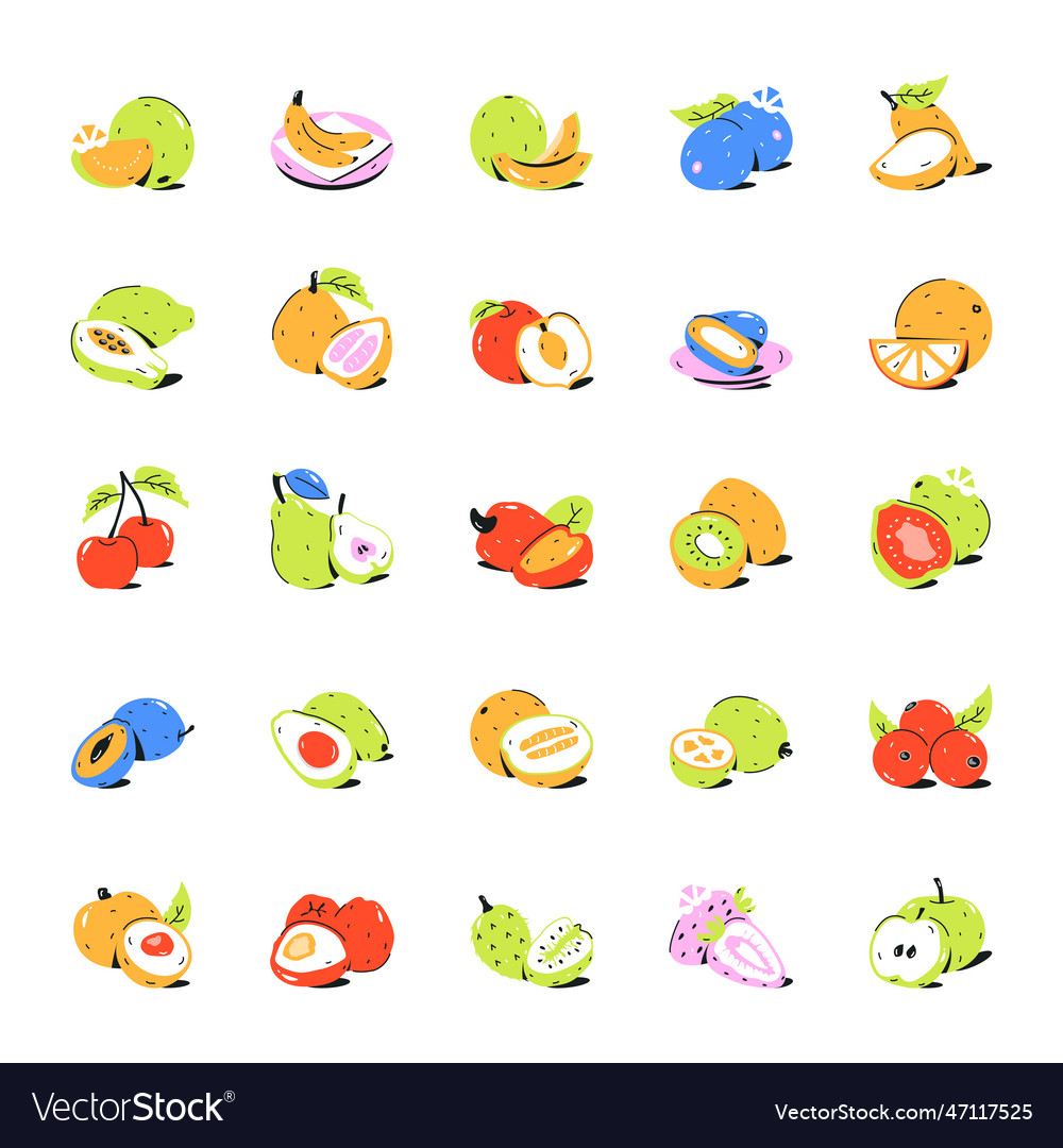 Pack of fresh fruits flat icons