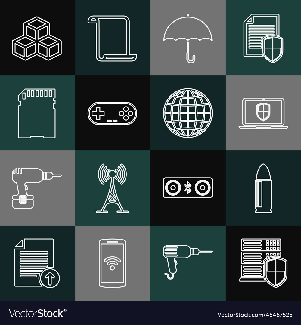 Set line server with shield bullet laptop vector image Set line server with shield bullet laptop