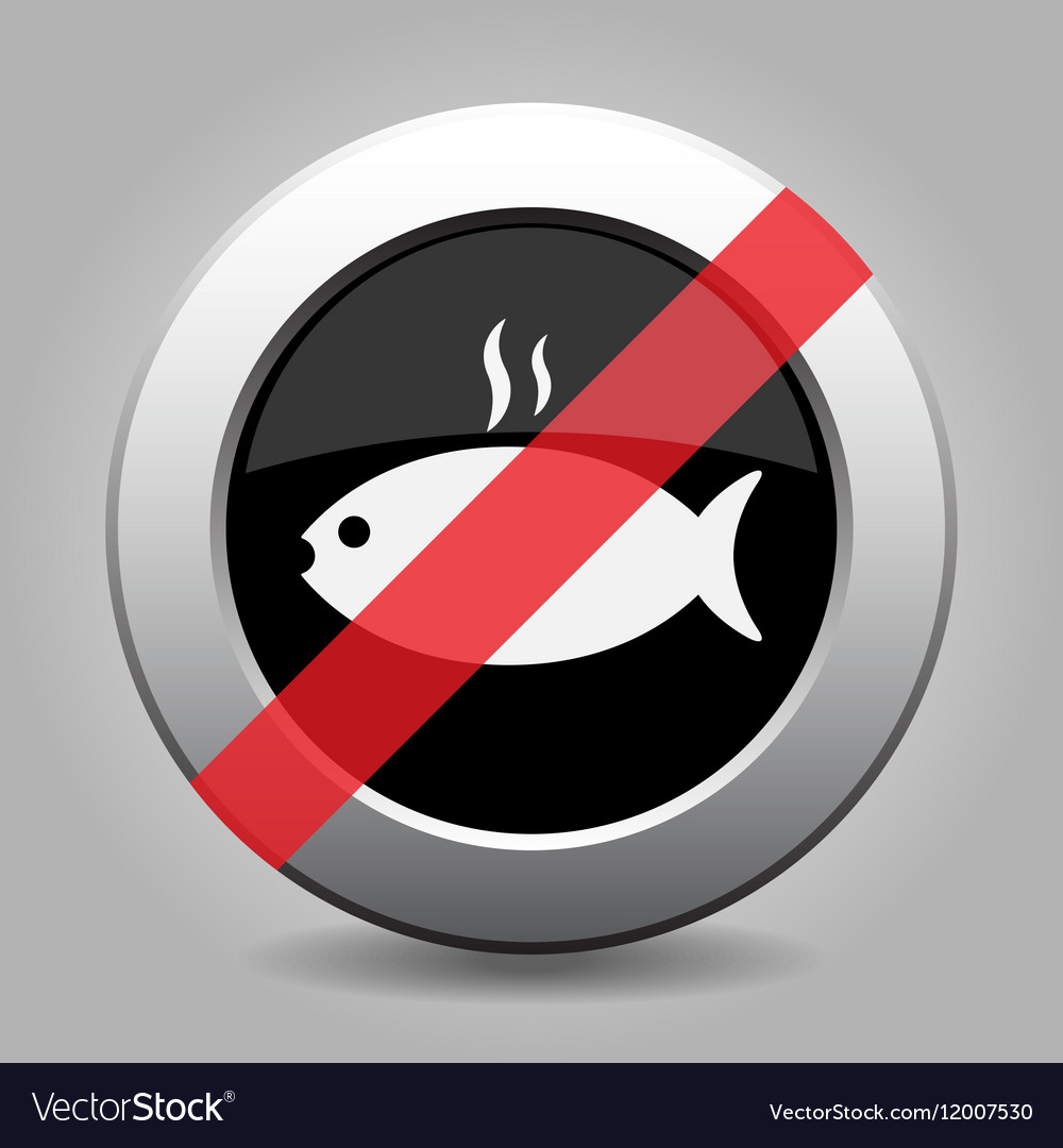 Black metallic banned button fish with smoke icon Vector Image