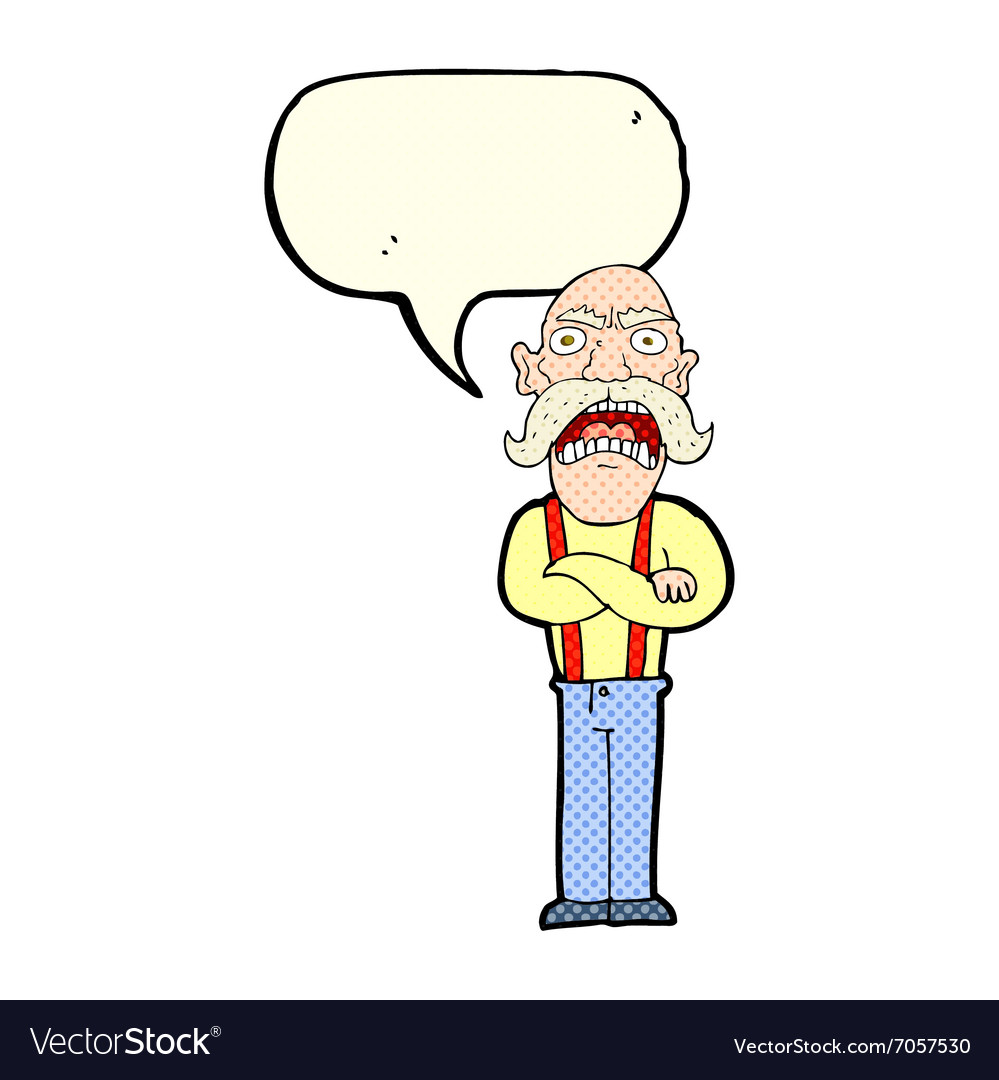 Cartoon shocked old man with speech bubble