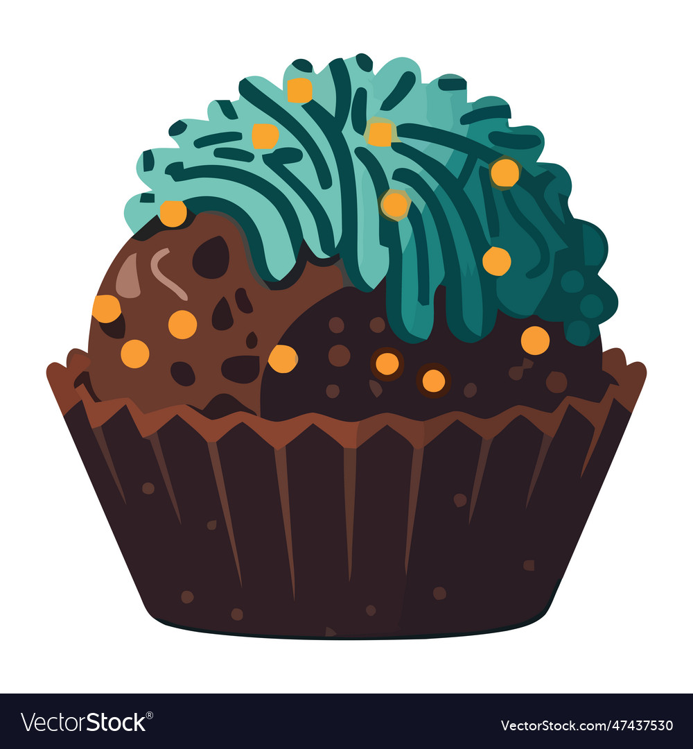 Cute cupcake with chocolate icing