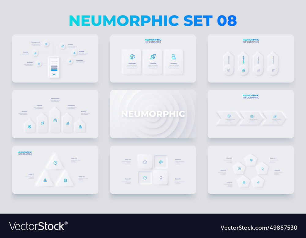 Neumorphism infographics elements set with 3 4 Vector Image
