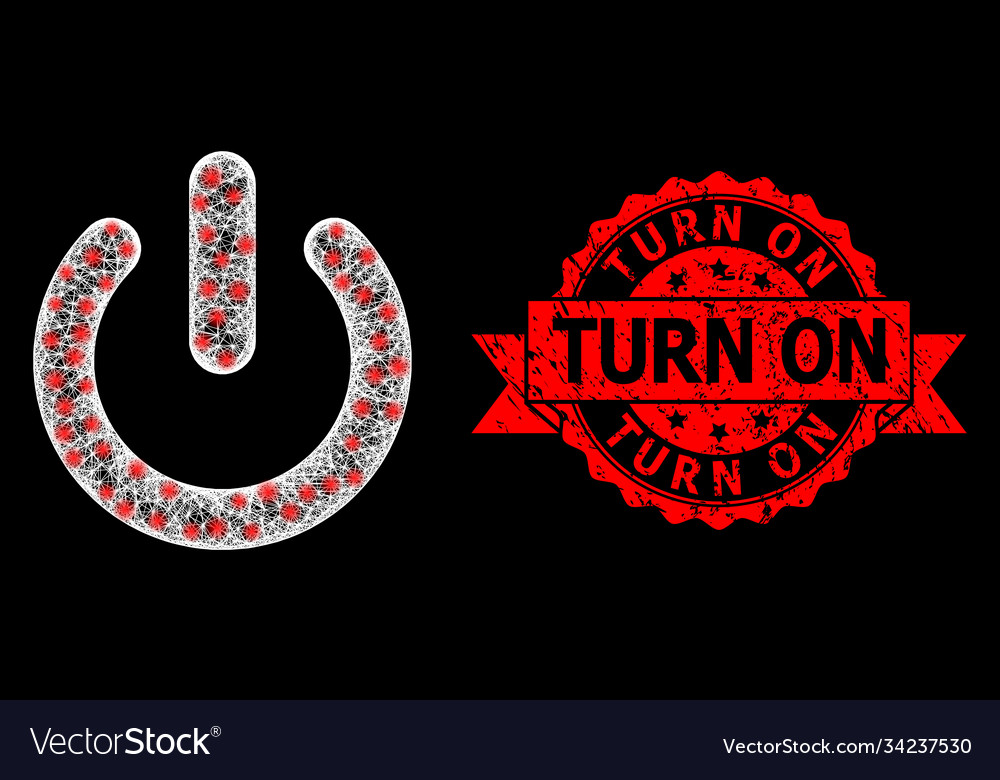 Rubber turn on seal and bright web network vector image Rubber turn on seal and bright web network