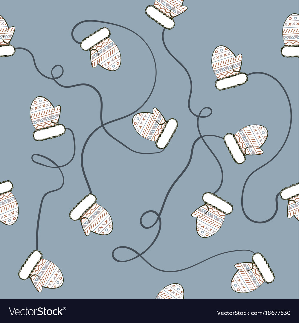 Seamless pattern with mittens on a string