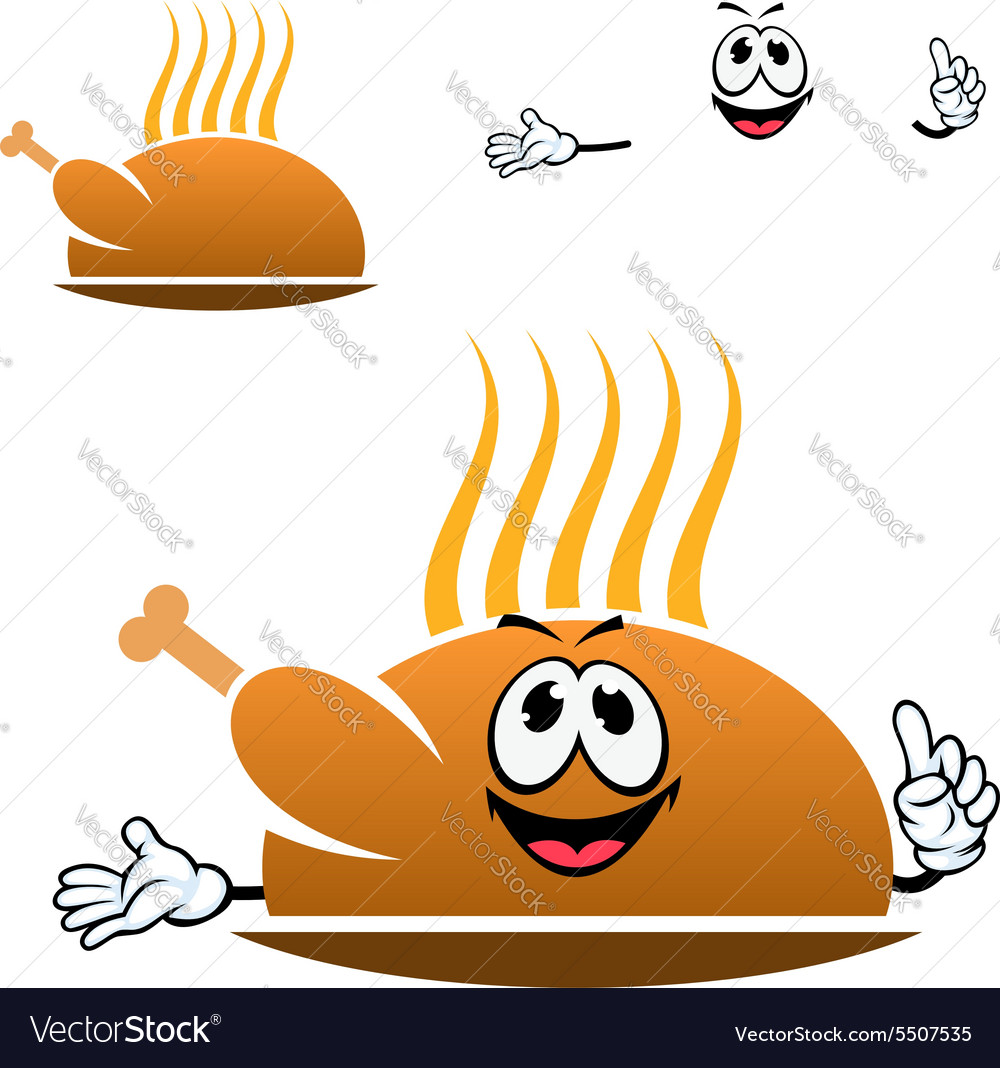 Cartoon Roasted Chicken Leg On Dish Royalty Free Vector