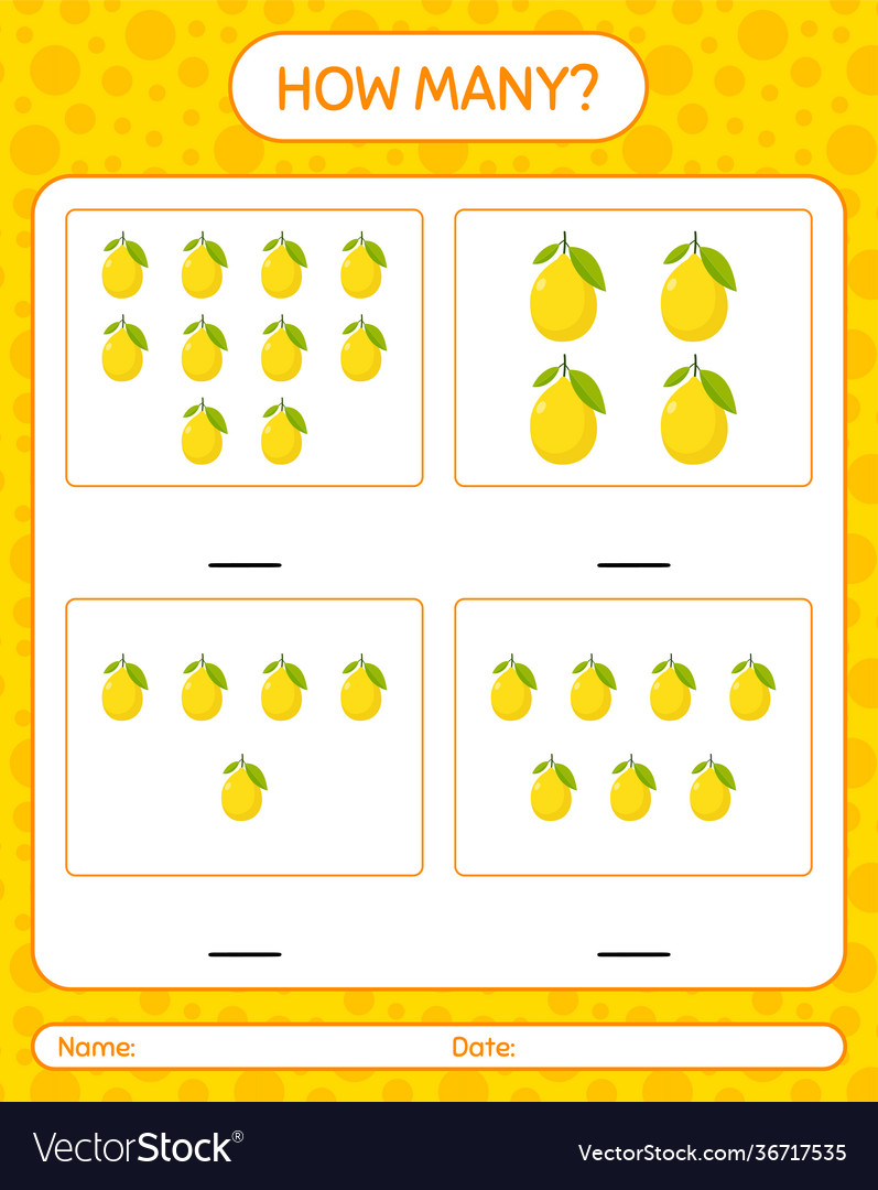 How many counting game with lemon worksheet