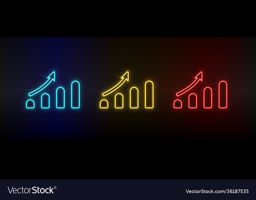 Neon icon set analytics bar chart red vector image Neon icon set analytics bar chart red