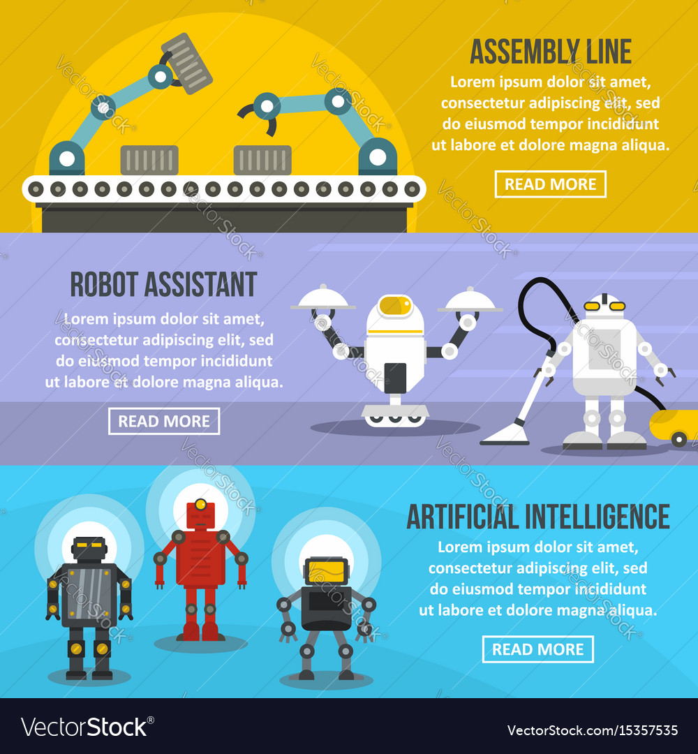 Robot assistant banner horizontal set flat style Vector Image