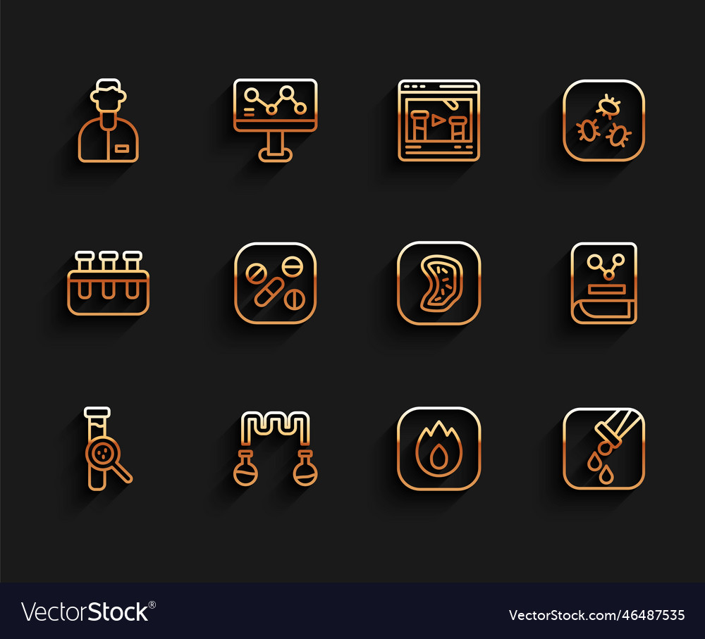 Set line test tube and flask laboratory assistant vector image Set line test tube and flask laboratory assistant