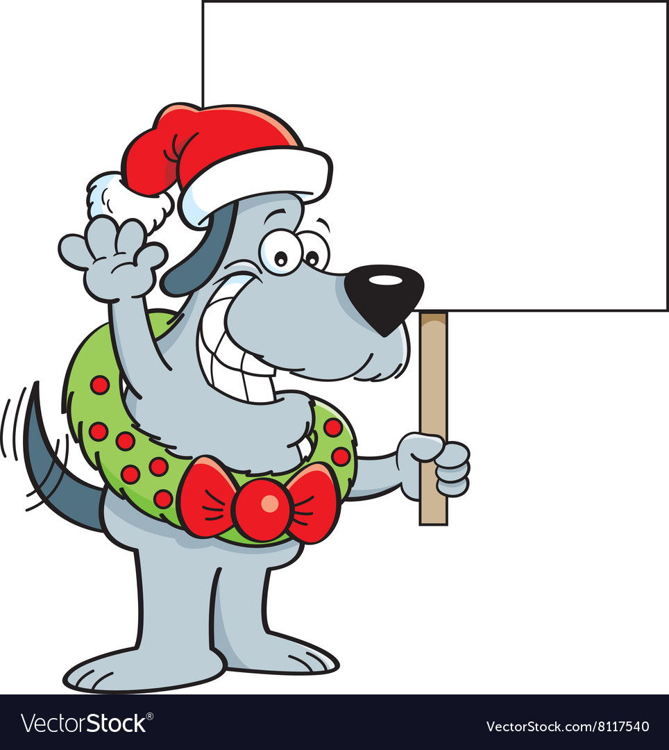 Cartoon of a dog wearing santa hat