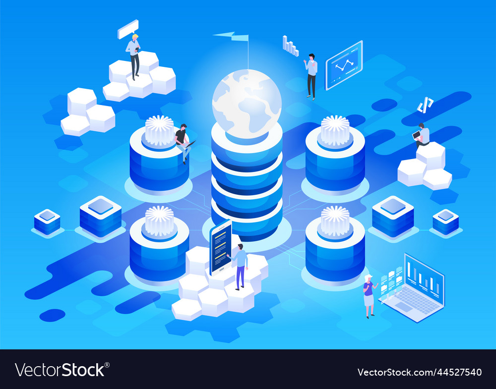 Concept of data network management isometric