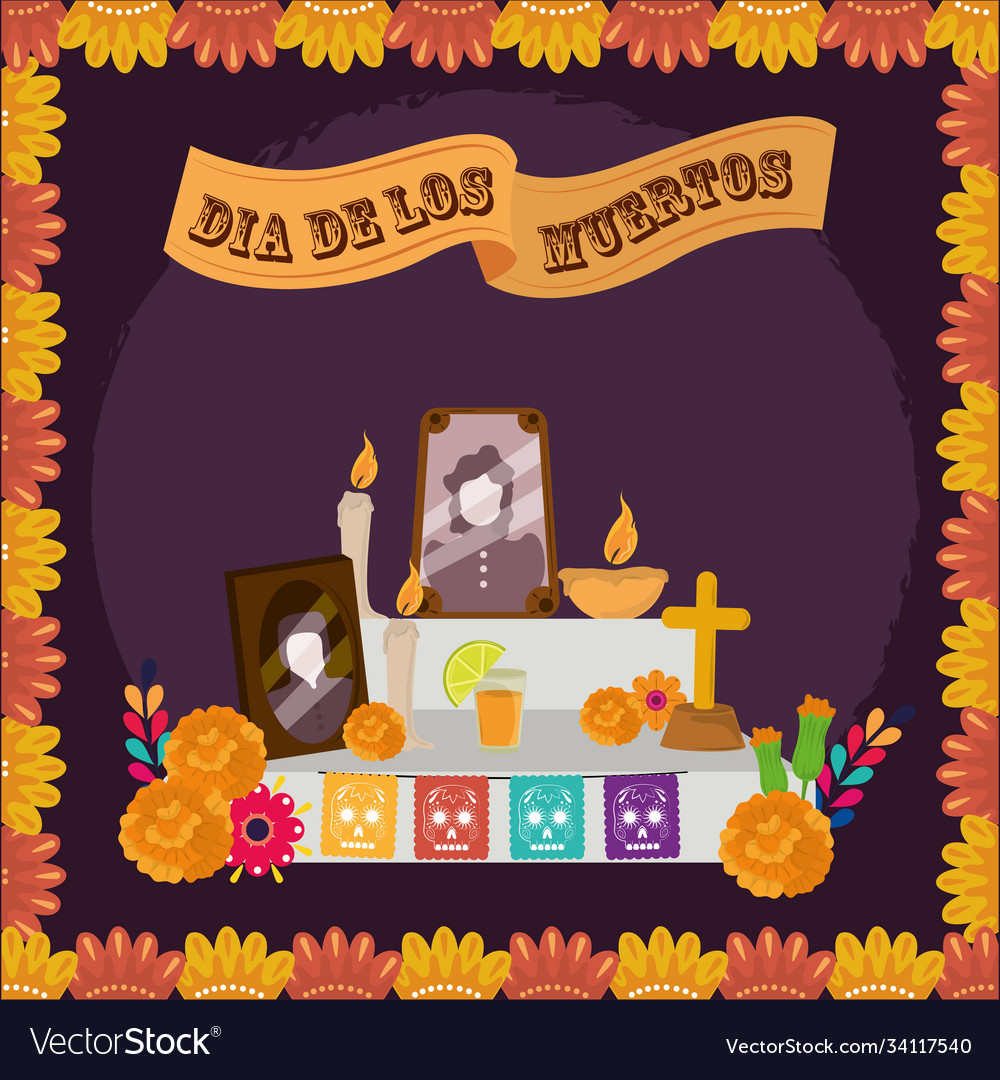 Day Dead Altar Family Photo Candles Royalty Free Vector