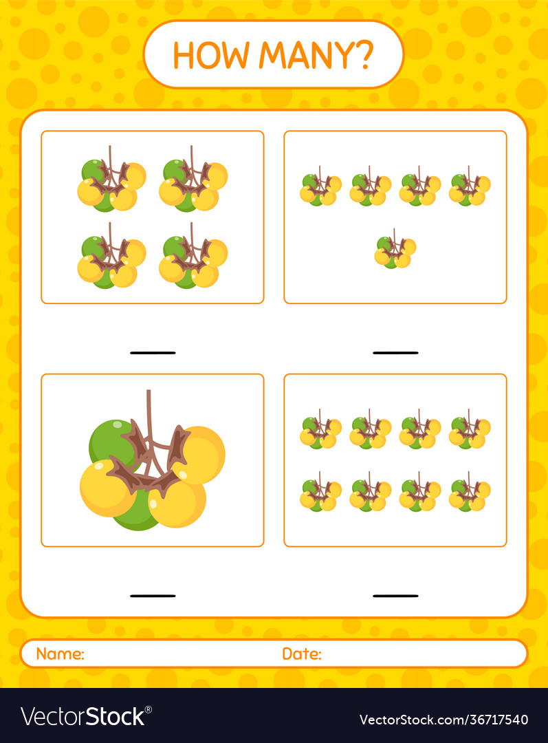 How many counting game with nance worksheet vector image How many counting game with nance worksheet