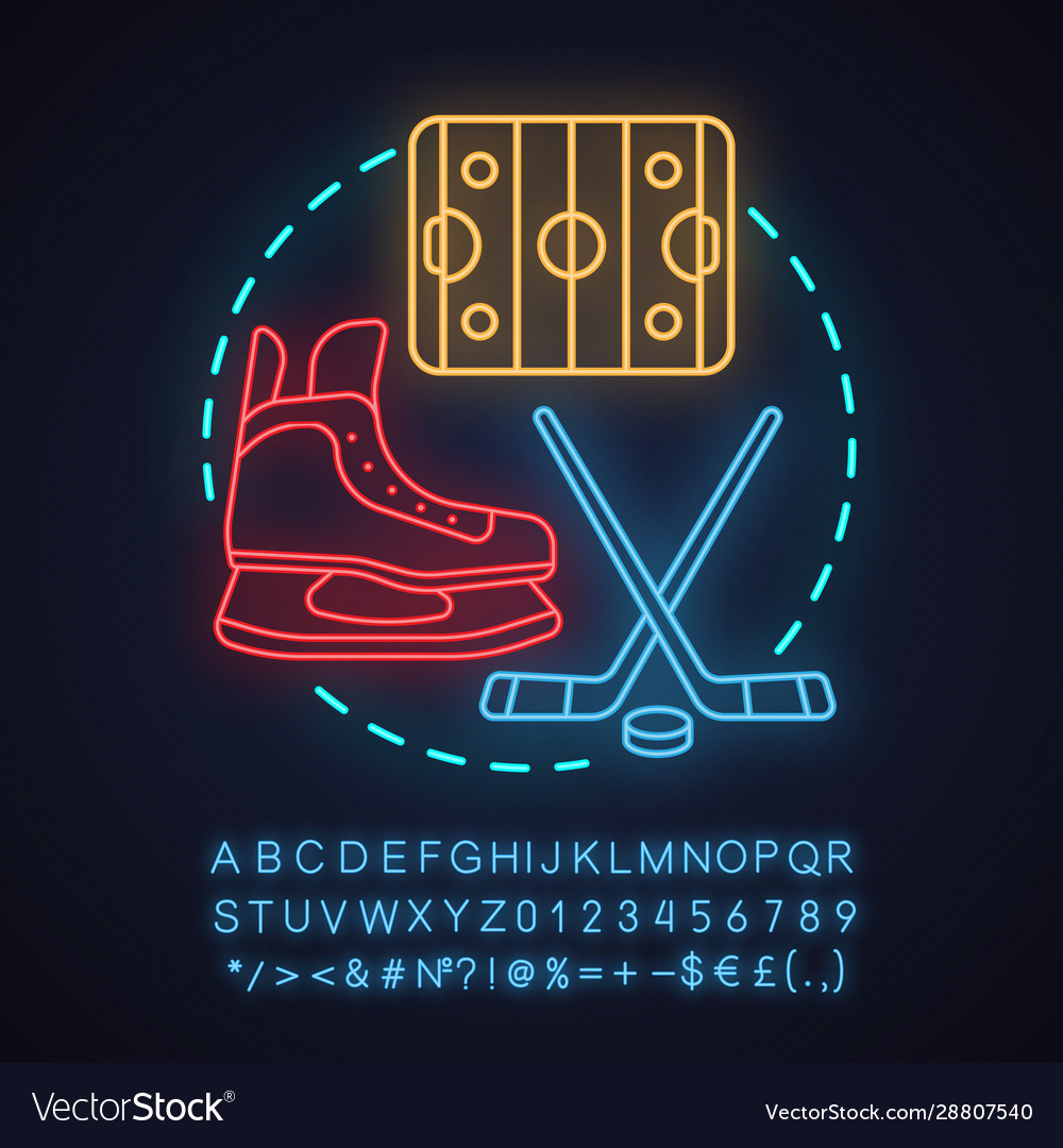 Ice hockey neon light concept icon