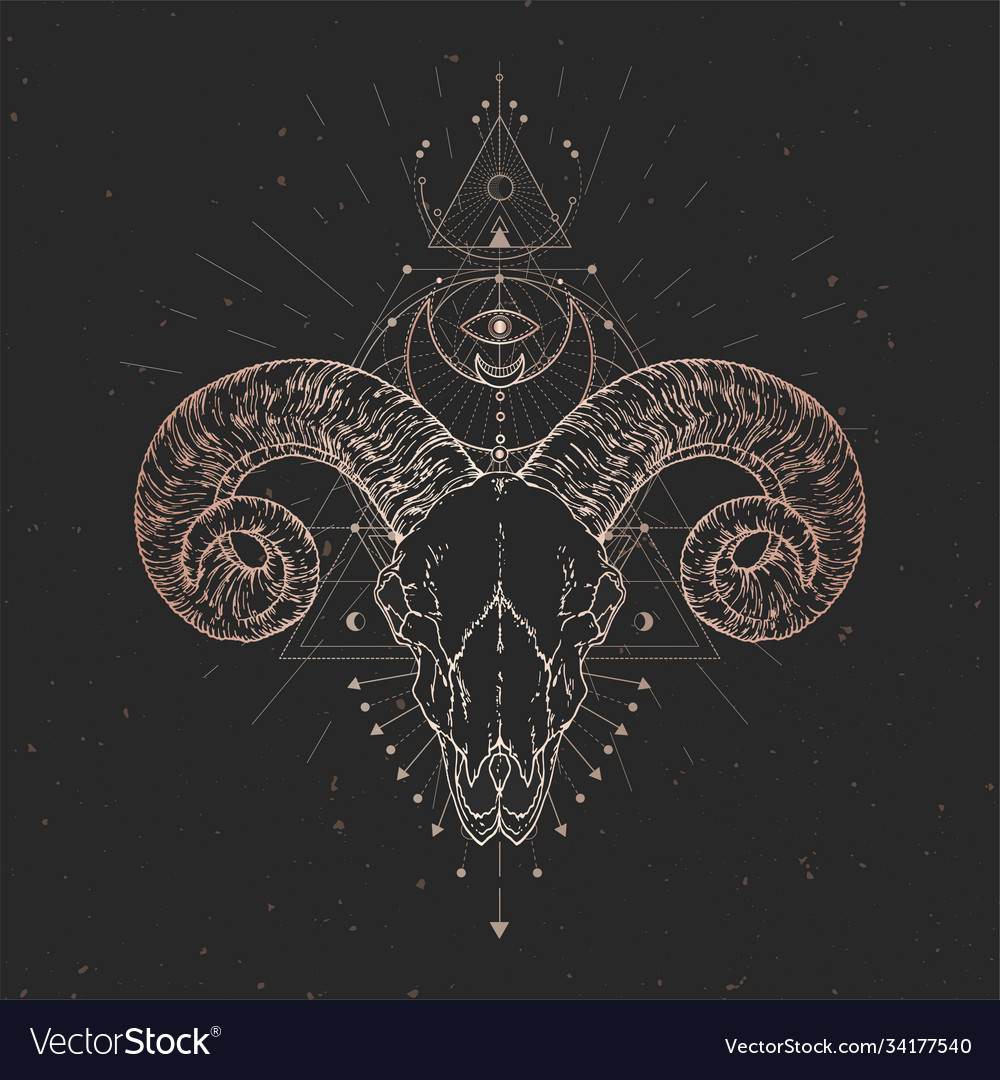 Ram skull and geometric symbol Royalty Free Vector Image