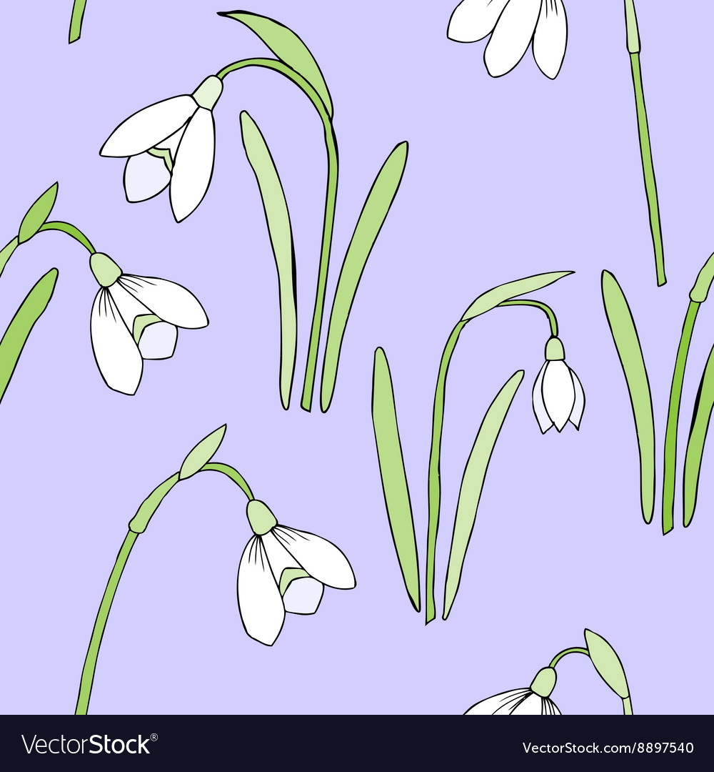 Seamless pattern with snowdrops