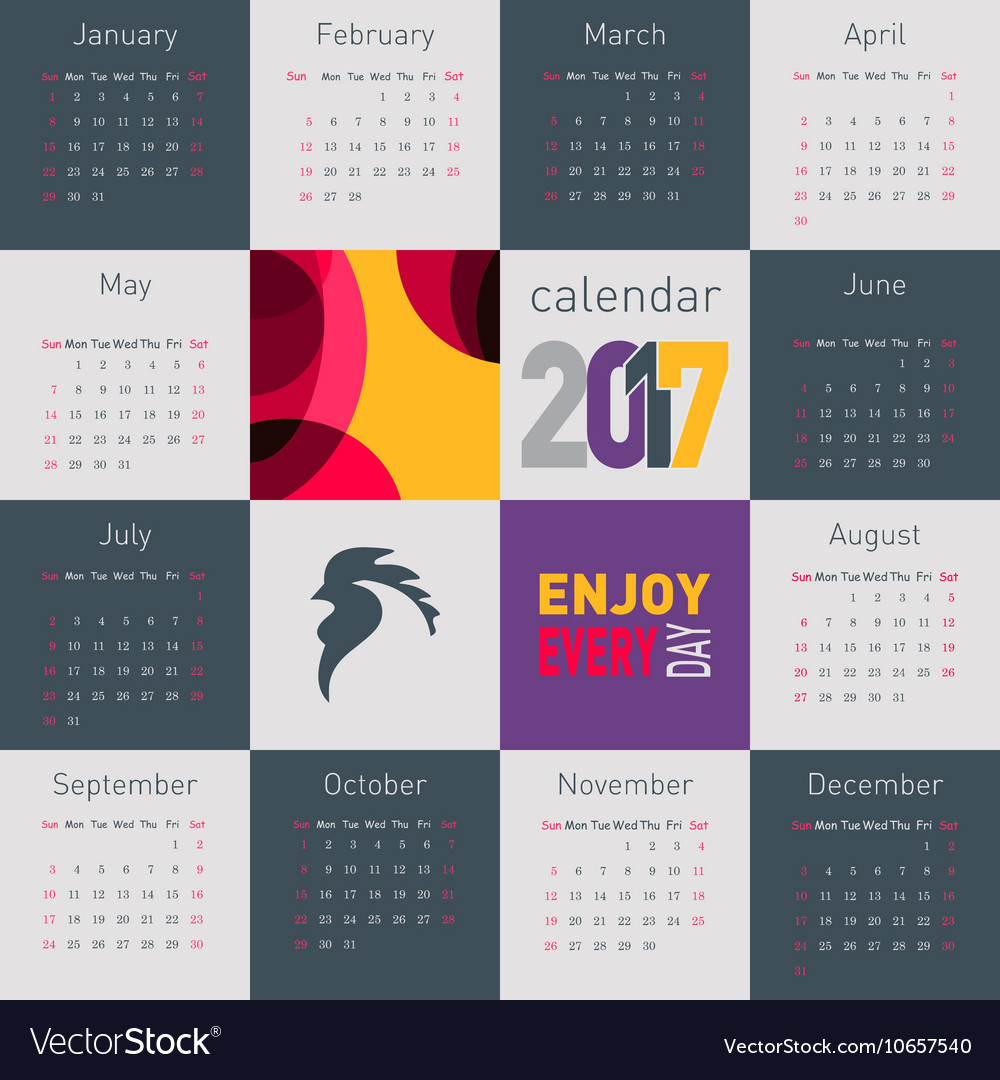 Simple calendar 2017 with rooster symbol