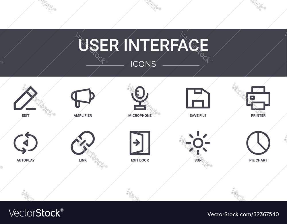 User interface concept line icons set contains vector image User interface concept line icons set contains