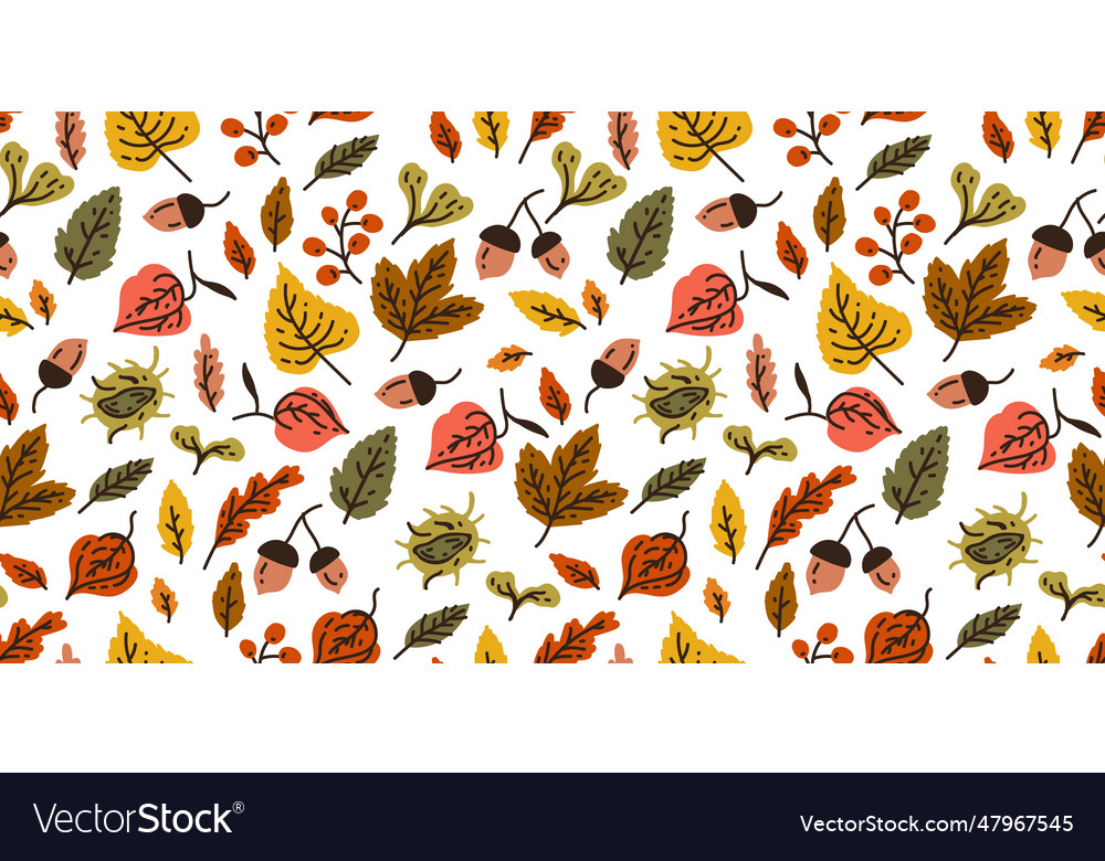 Autumn seamless pattern with different leaves vector image Autumn seamless pattern with different leaves