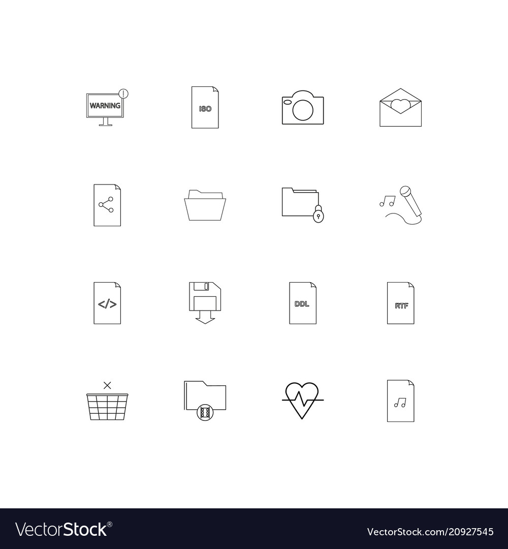 Files and folders sign linear thin icons set