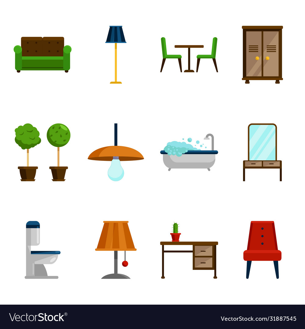 Furniture icons set for rooms house flat style