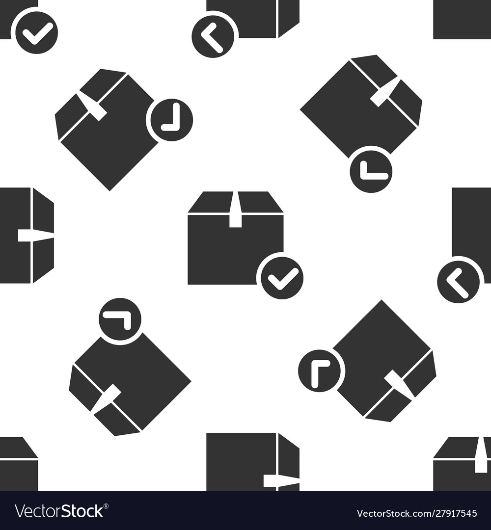 Grey package box with check mark icon isolated