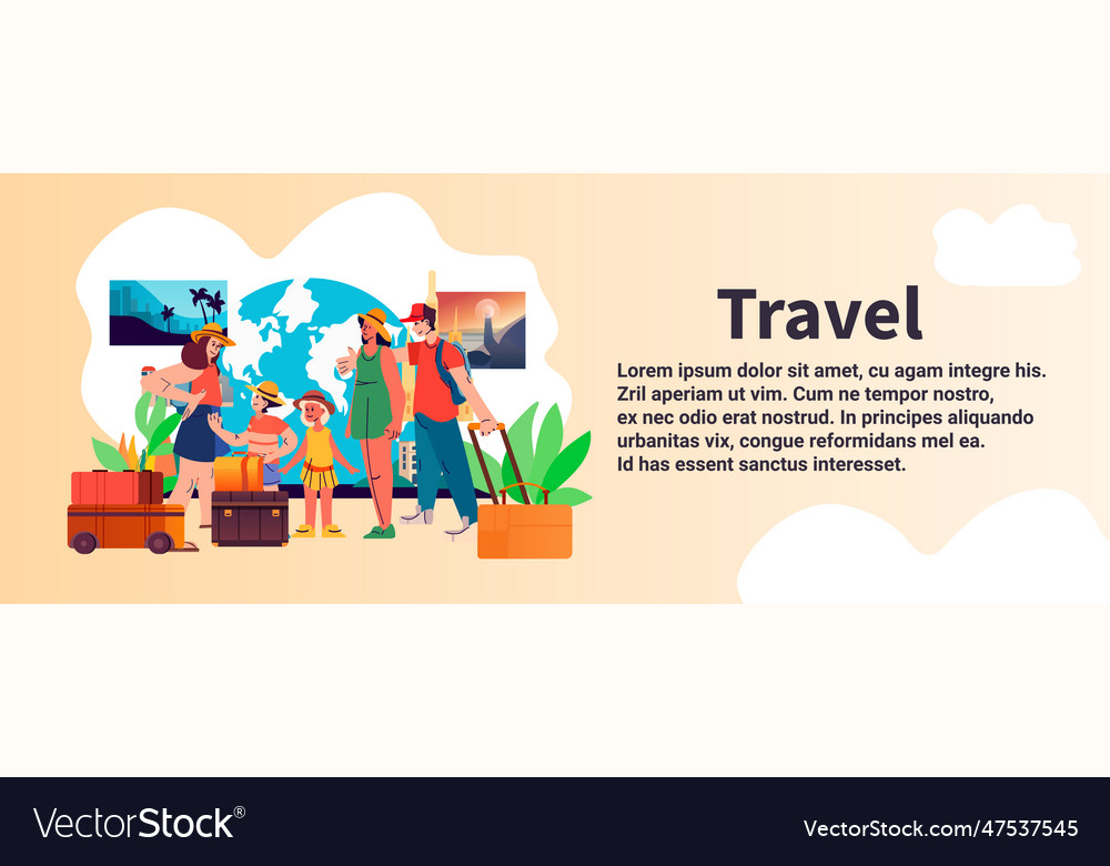 Happy family with children and baggage standing Vector Image