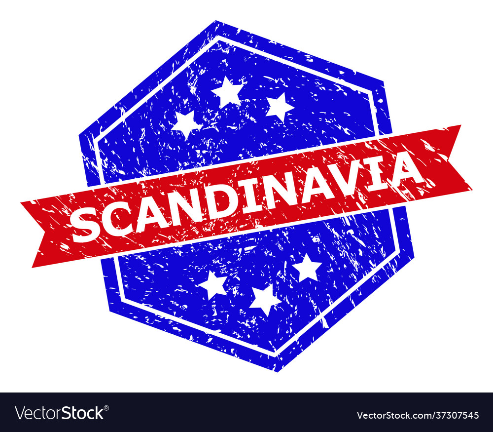 Hexagon bicolor scandinavia stamp with distress