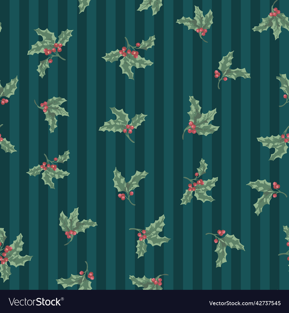 Hollies on a stripe background allover repeat