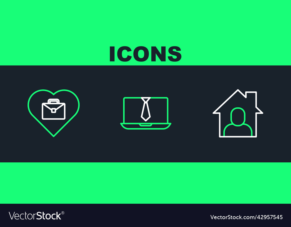 Set line online working heart with text and video