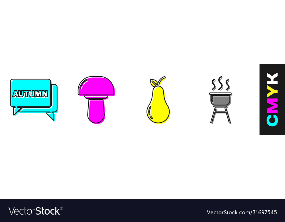 Set speech bubble with text autumn mushroom pear