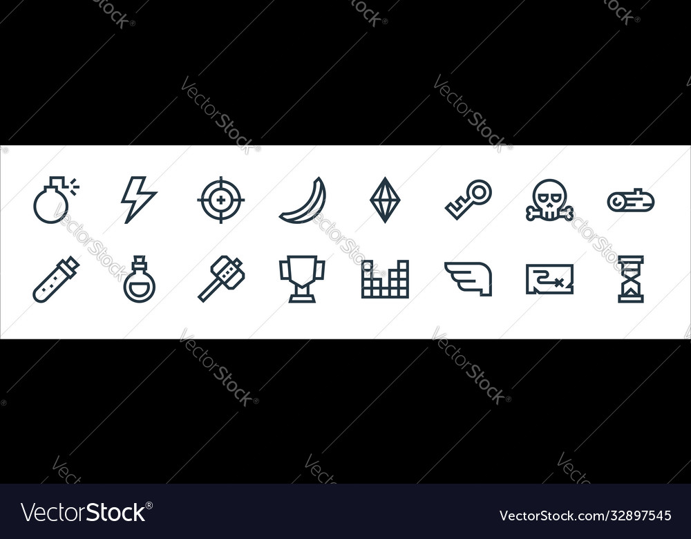 Video game elements line icons linear set quality vector image Video game elements line icons linear set quality