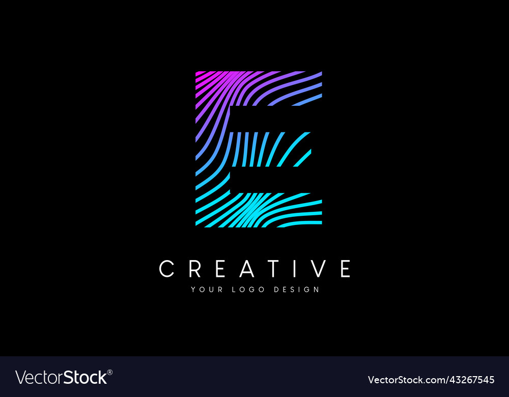 Warp zebra lines letter e logo design with neon Vector Image