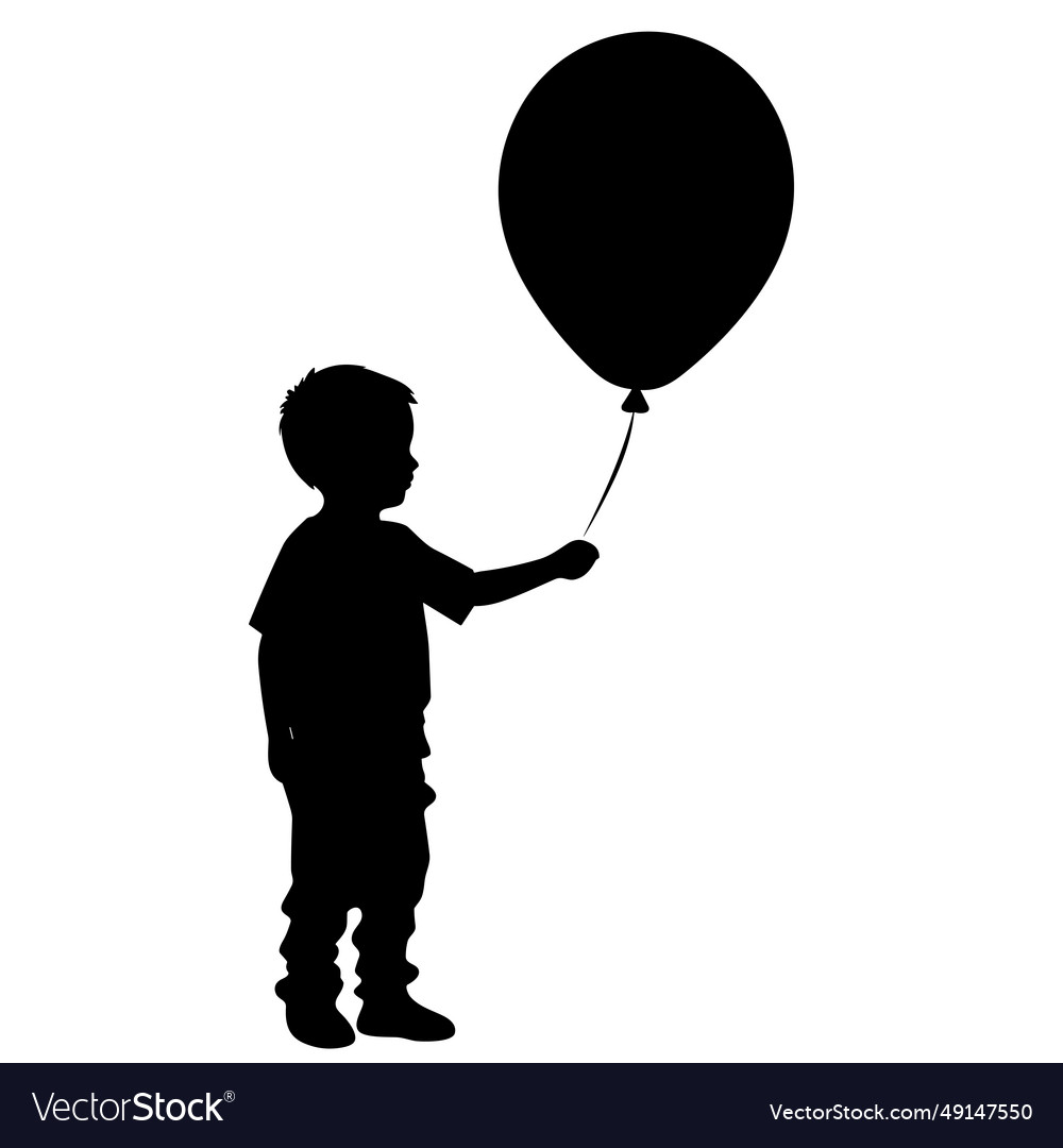 Boy holding balloon black icon on white Royalty Free Vector