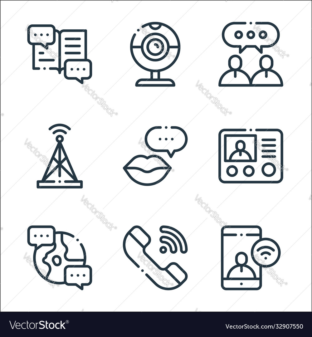 Communication line icons linear set quality vector image Communication line icons linear set quality