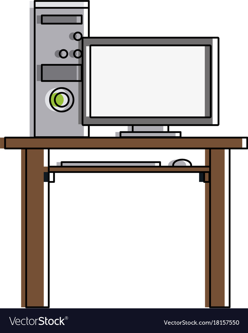 Desk with computer frontview icon image