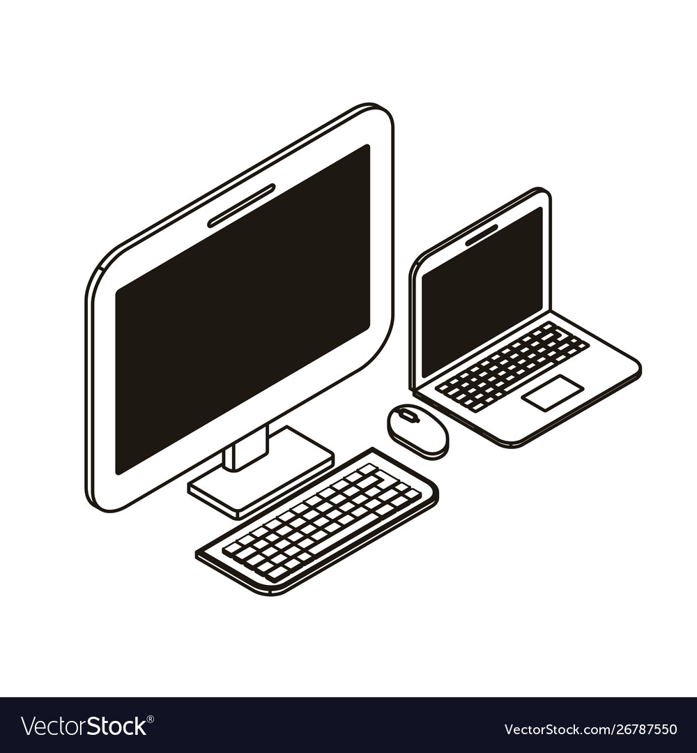 Desktop computer screen with laptop on white