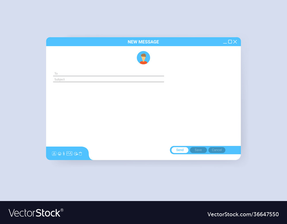 Email window template new message blue interface