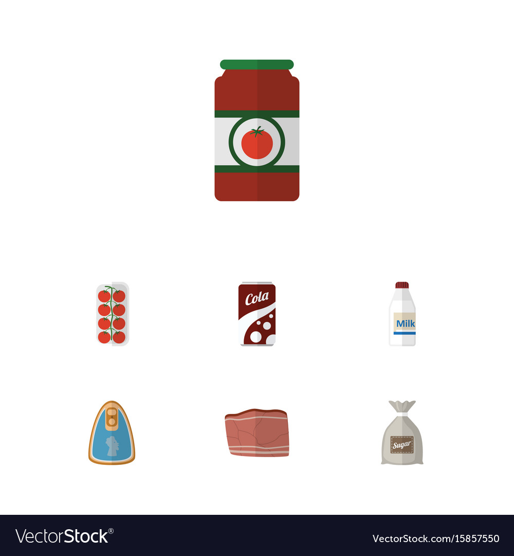 Flat icon food set of bottle sack fizzy drink