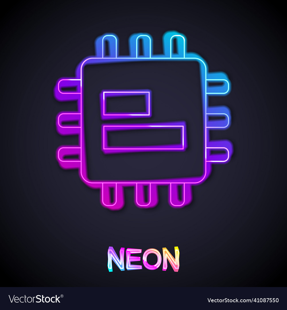 Glowing neon line computer processor vector image Glowing neon line computer processor