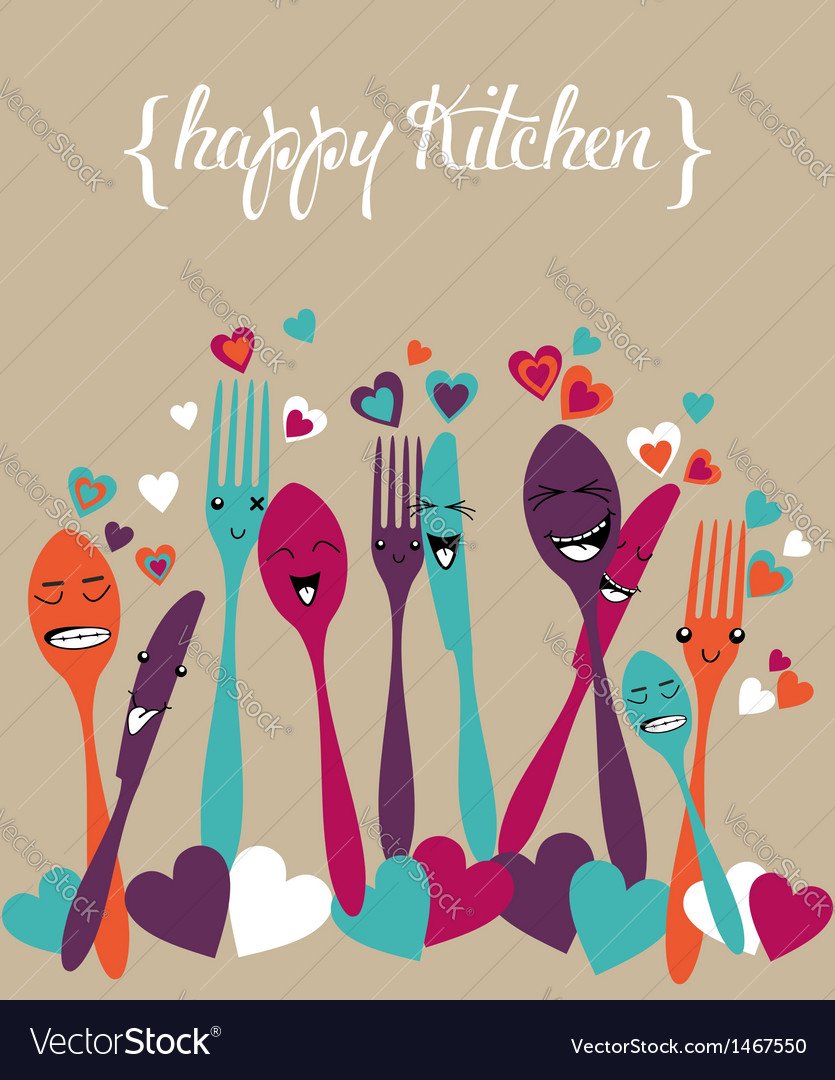 Happy Kitchen Silverware Cartoon Set Royalty Free Vector