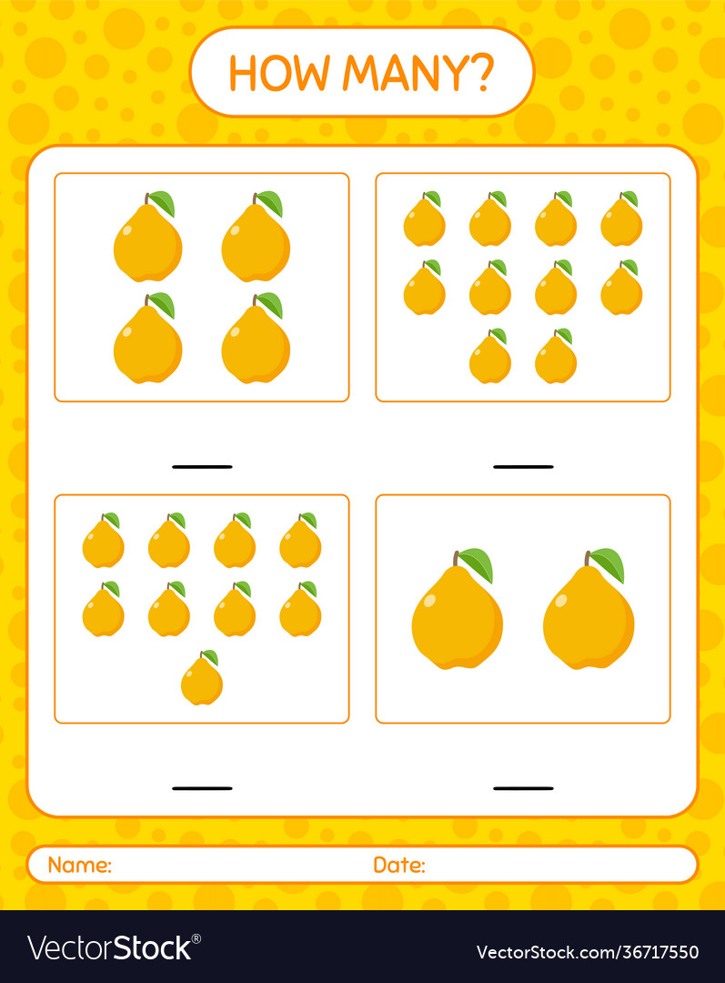 How many counting game with quince worksheet vector image How many counting game with quince worksheet