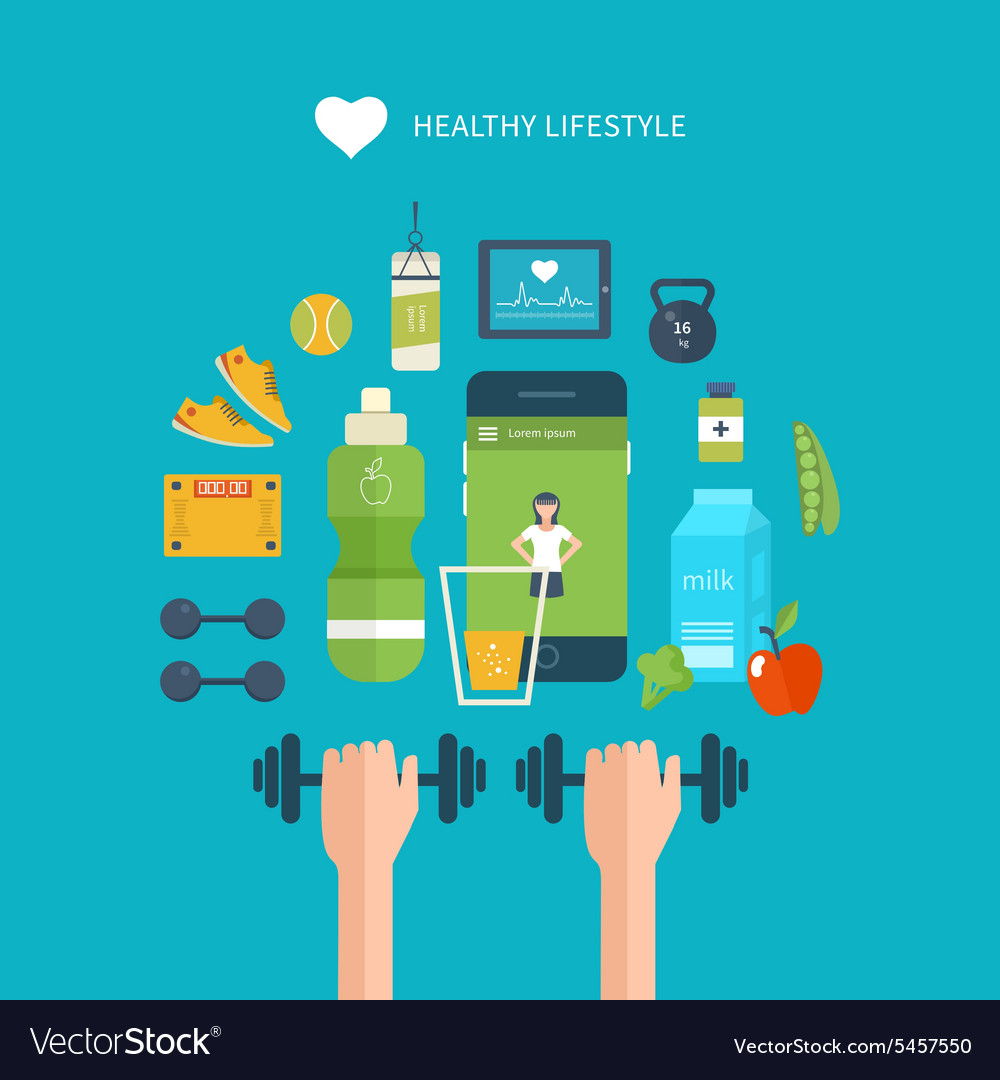 Modern flat icons of healthy lifestyle Royalty Free Vector