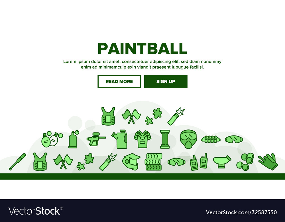 Paintball game tool landing header vector image Paintball game tool landing header