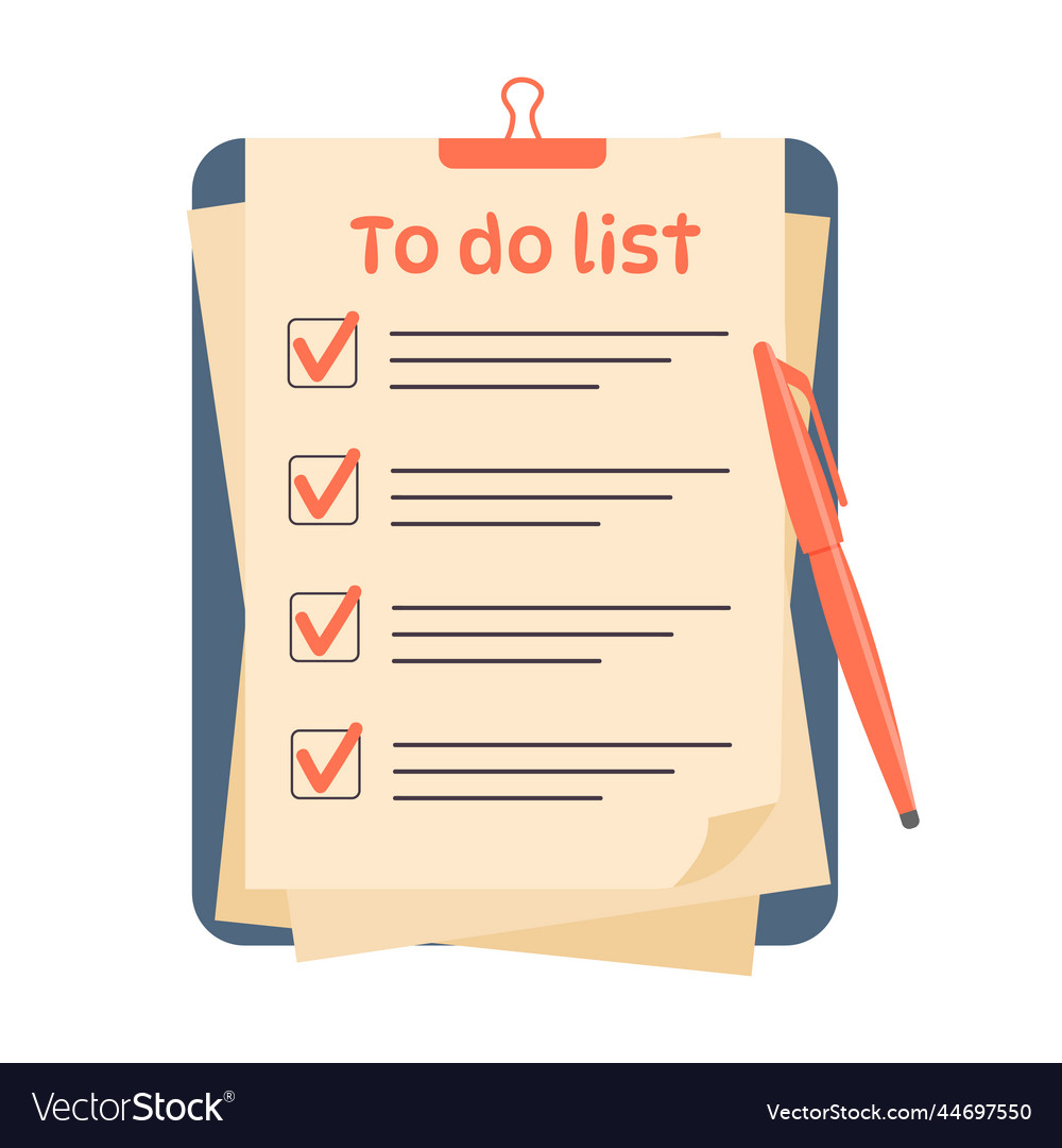 Paper sheet with a clip and checkmarks to do list Vector Image Paper sheet with a clip and checkmarks to do list