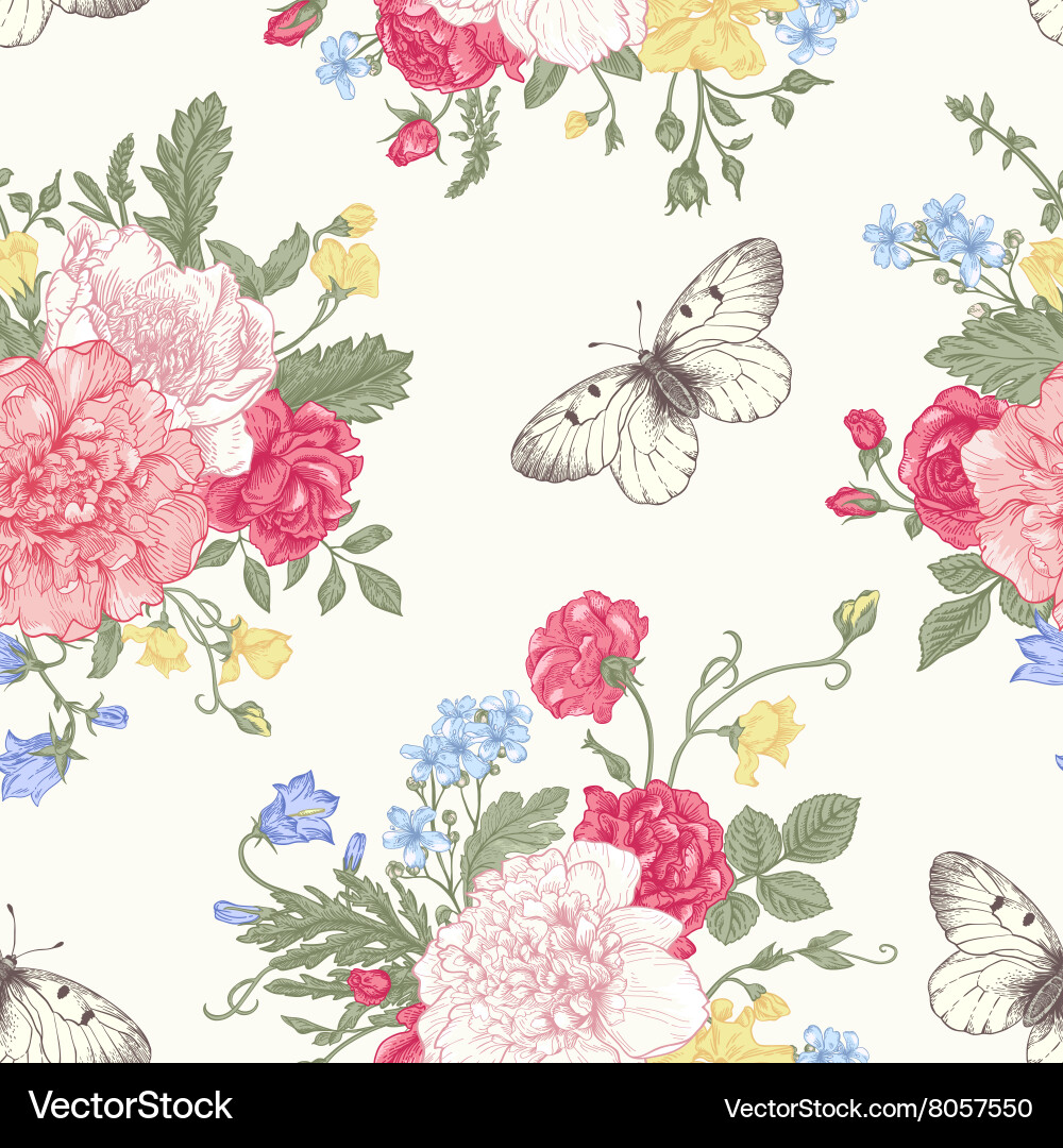 Seamless floral pattern with bouquet Royalty Free Vector