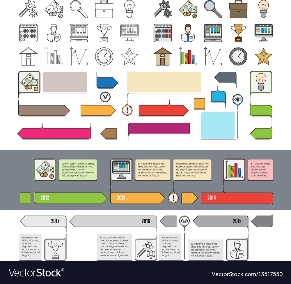 Set of timeline icons with infographic diagrams