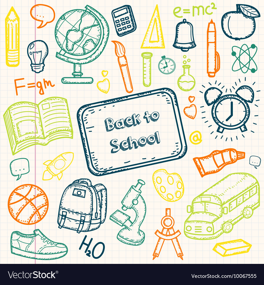 Back to school doodle set hand draw items