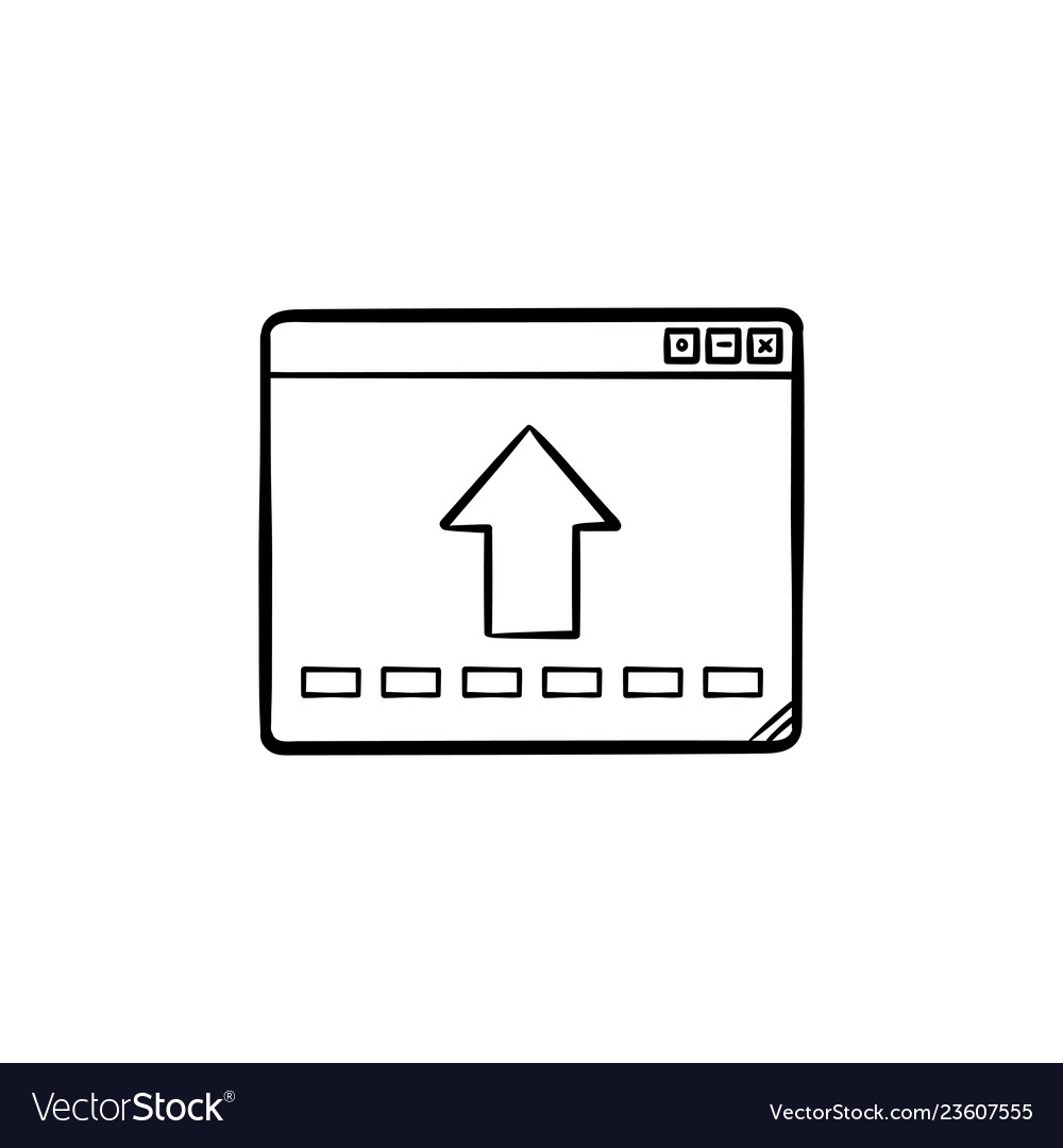 Browser window with arrow up hand drawn outline vector image Browser window with arrow up hand drawn outline
