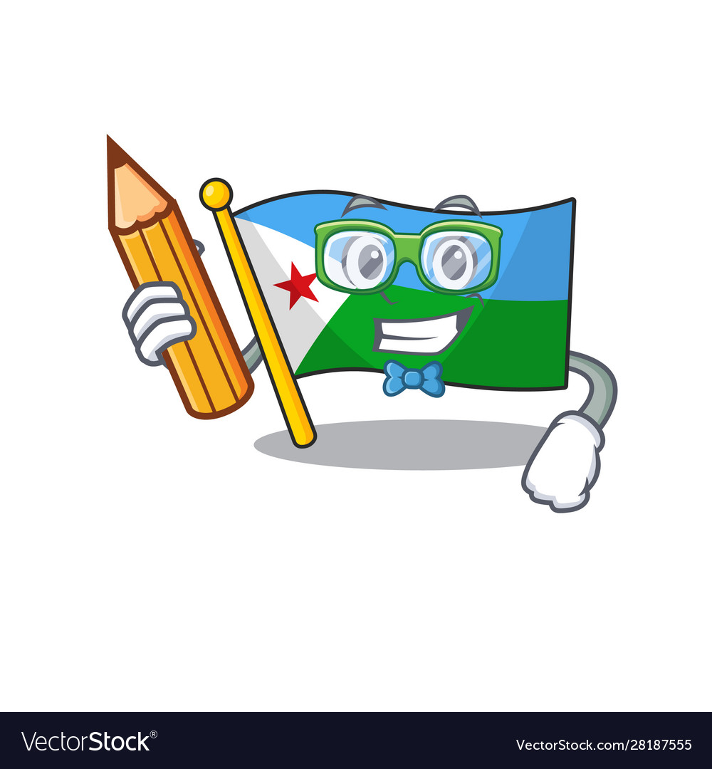 Cool smart student flag djibouti character holding